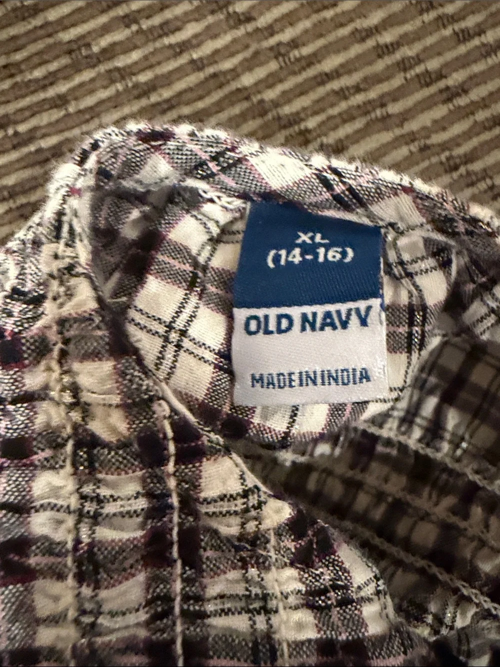 Old Navy White and Navy Plaid Smocked Ruffle Top